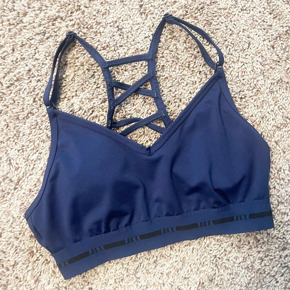 Pink Active Lightly Lined Sports Bra Navy Blue Workout Athletic - Small